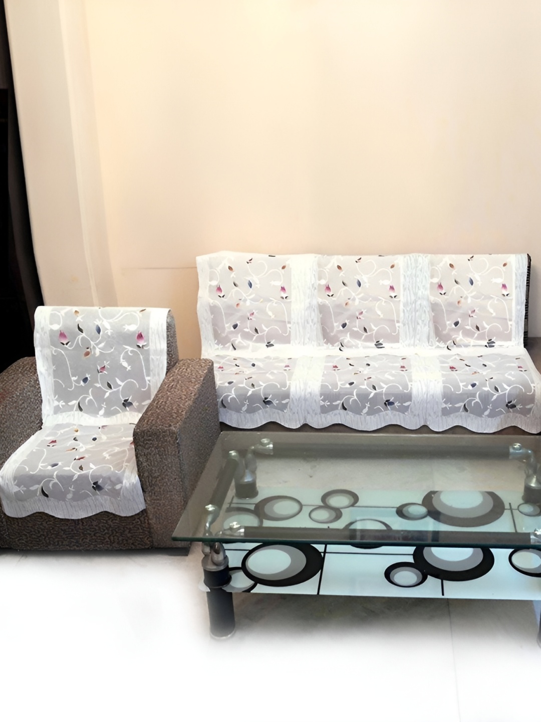 

BIGGER FISH White Floral 10 Pieces 5 Seater Sofa Cover