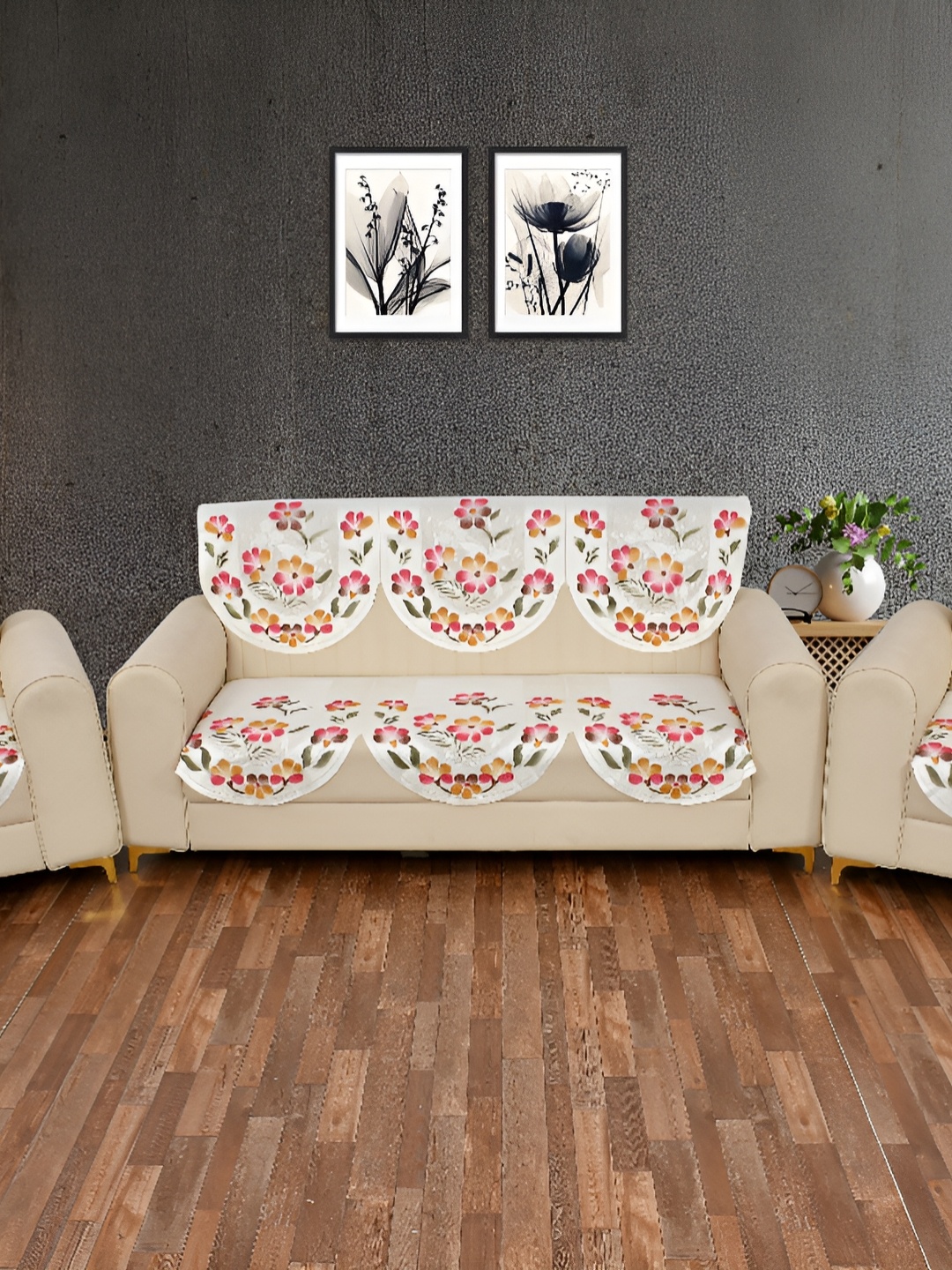 

BIGGER FISH White & Pink 10 Pieces 5 Seater Sofa Covers