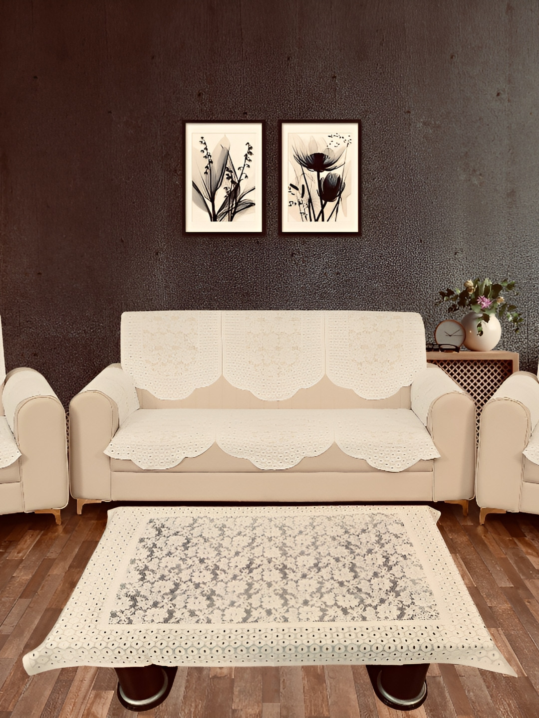 

BIGGER FISH Beige 16 Pieces Self Design Sofa Covers