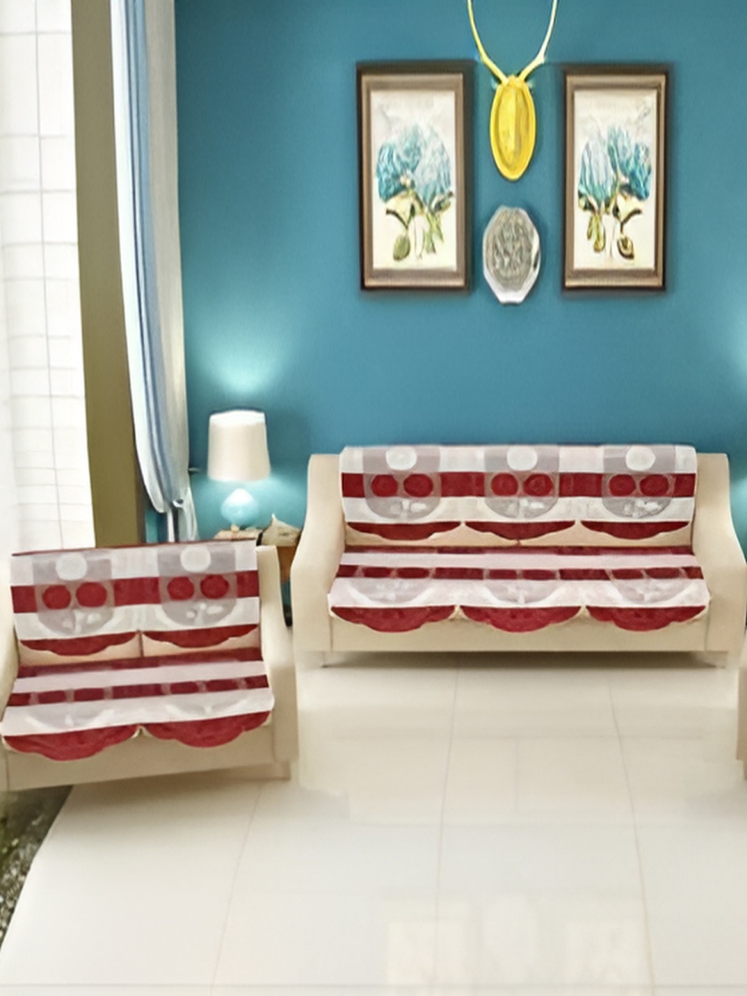 BIGGER FISH Maroon 14 Pieces 3 Seater Sofa Cover