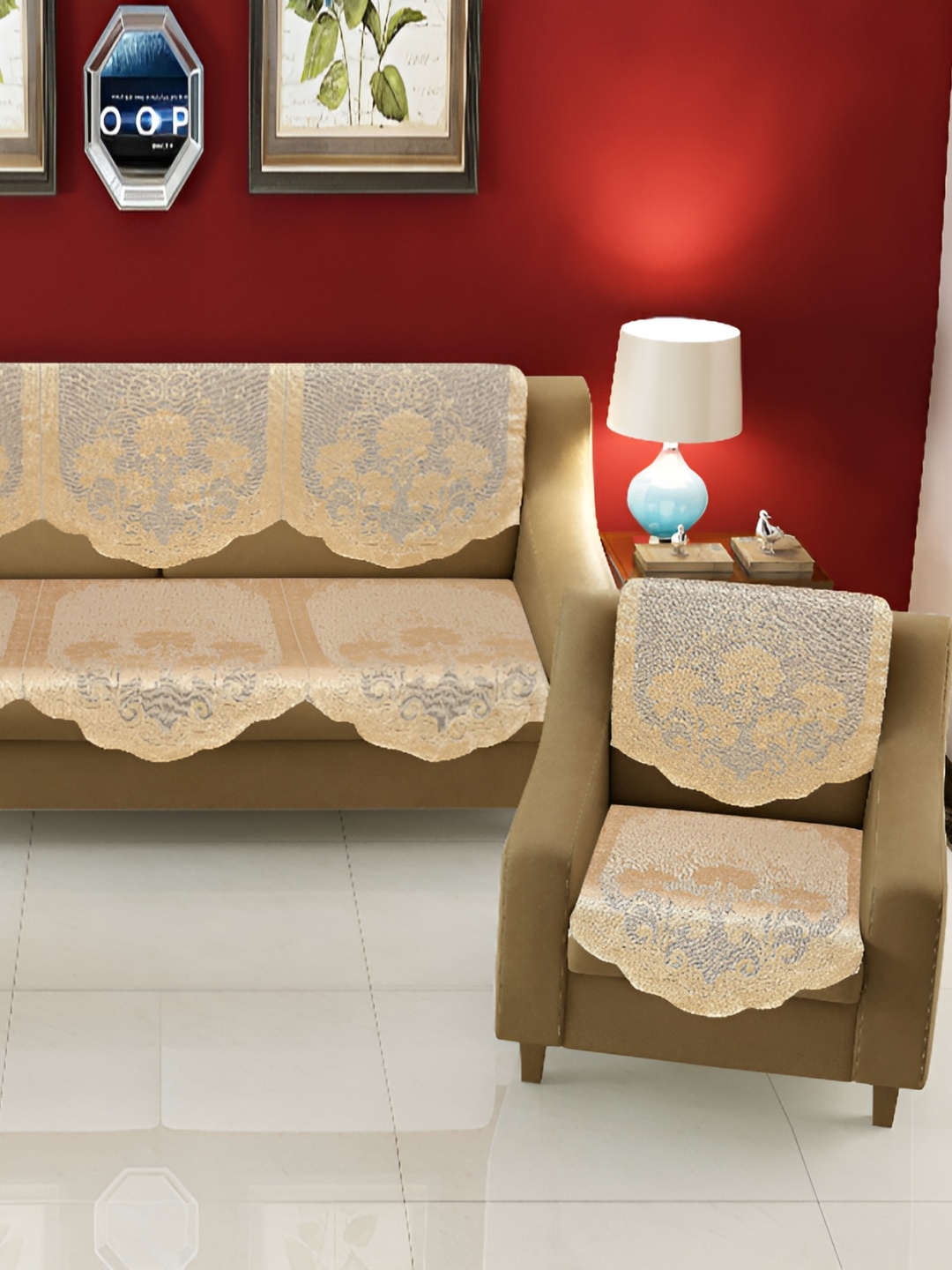 

BIGGER FISH Beige 10 Pieces 5 Seater Sofa Covers, Multi