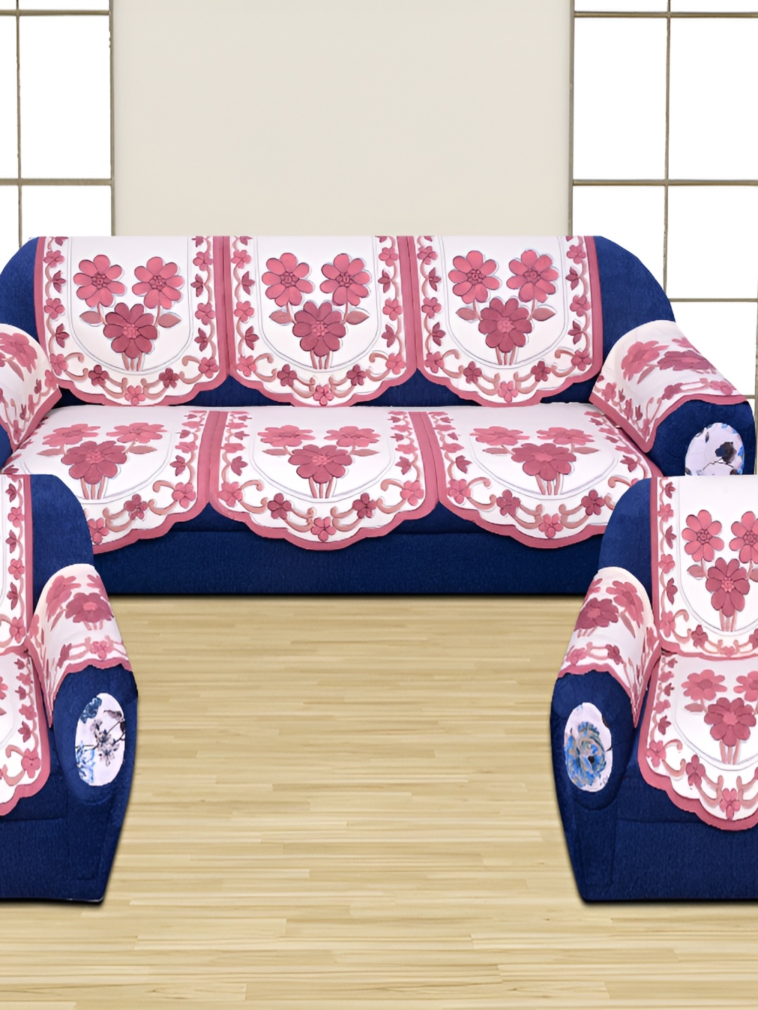 

BIGGER FISH Pink 6 Pieces 5 Seater Sofa Covers, Multi