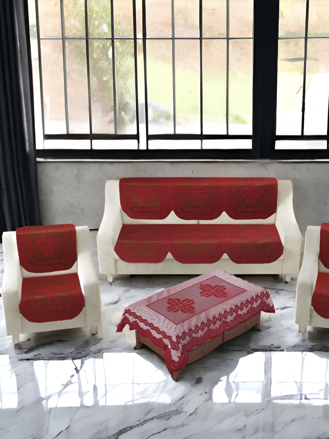 

BIGGER FISH Maroon 10 Pcs 5 Seater Sofa Cover
