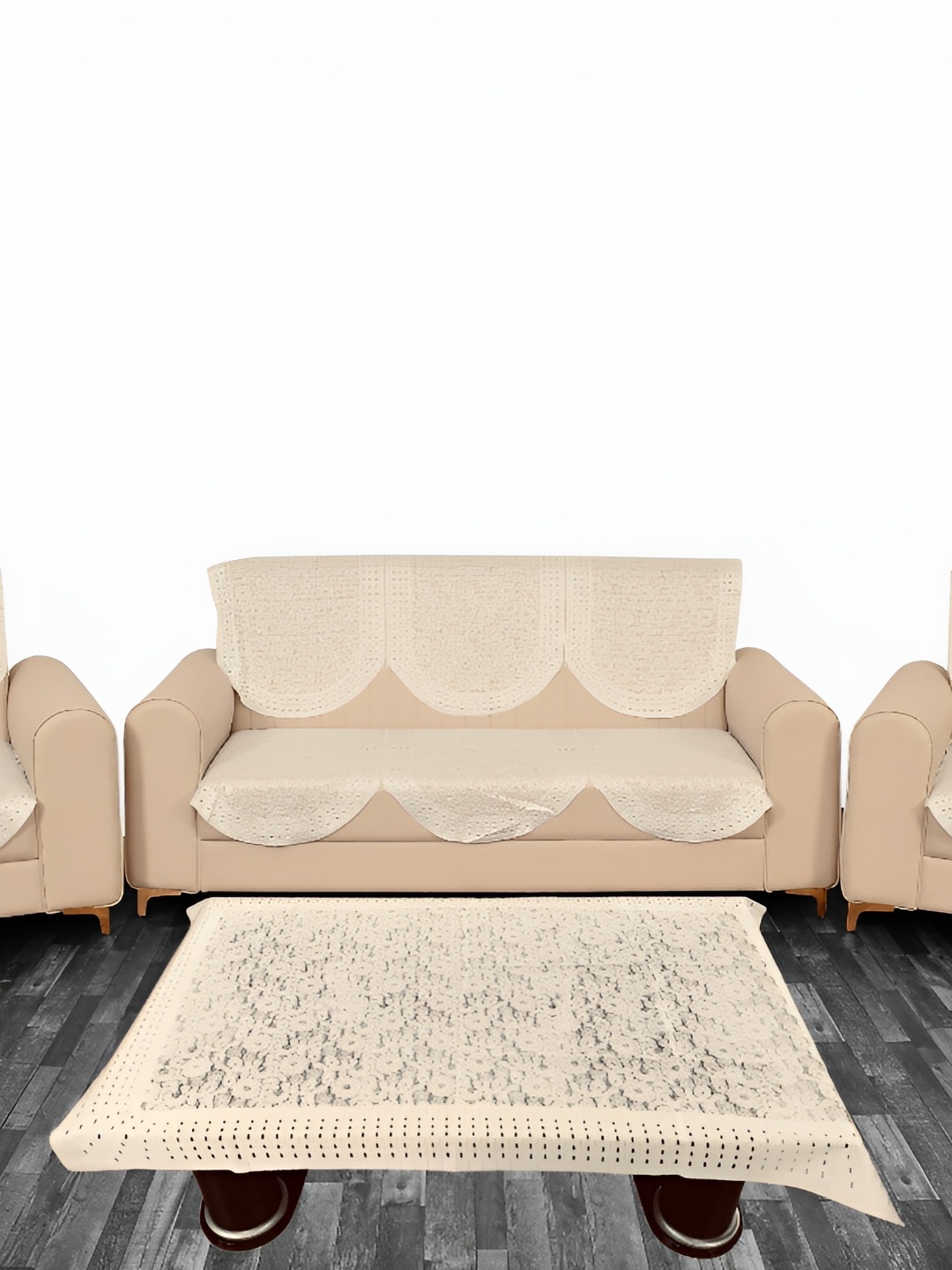 

BIGGER FISH Beige Embroidered 5 Seater Sofa Cover