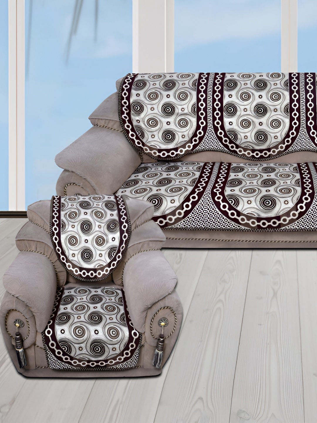 BIGGER FISH Brown 6 Pieces 3 Seater Sofa Cover