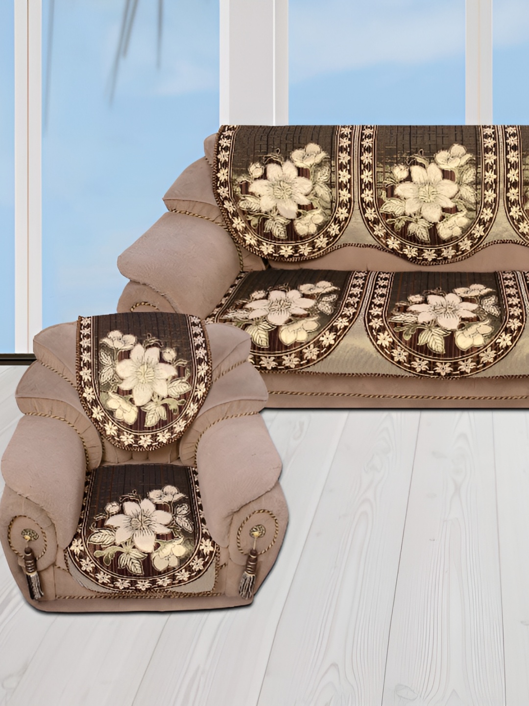 

BIGGER FISH Brown 6 Pieces 3 Seater Cotton Sofa Cover