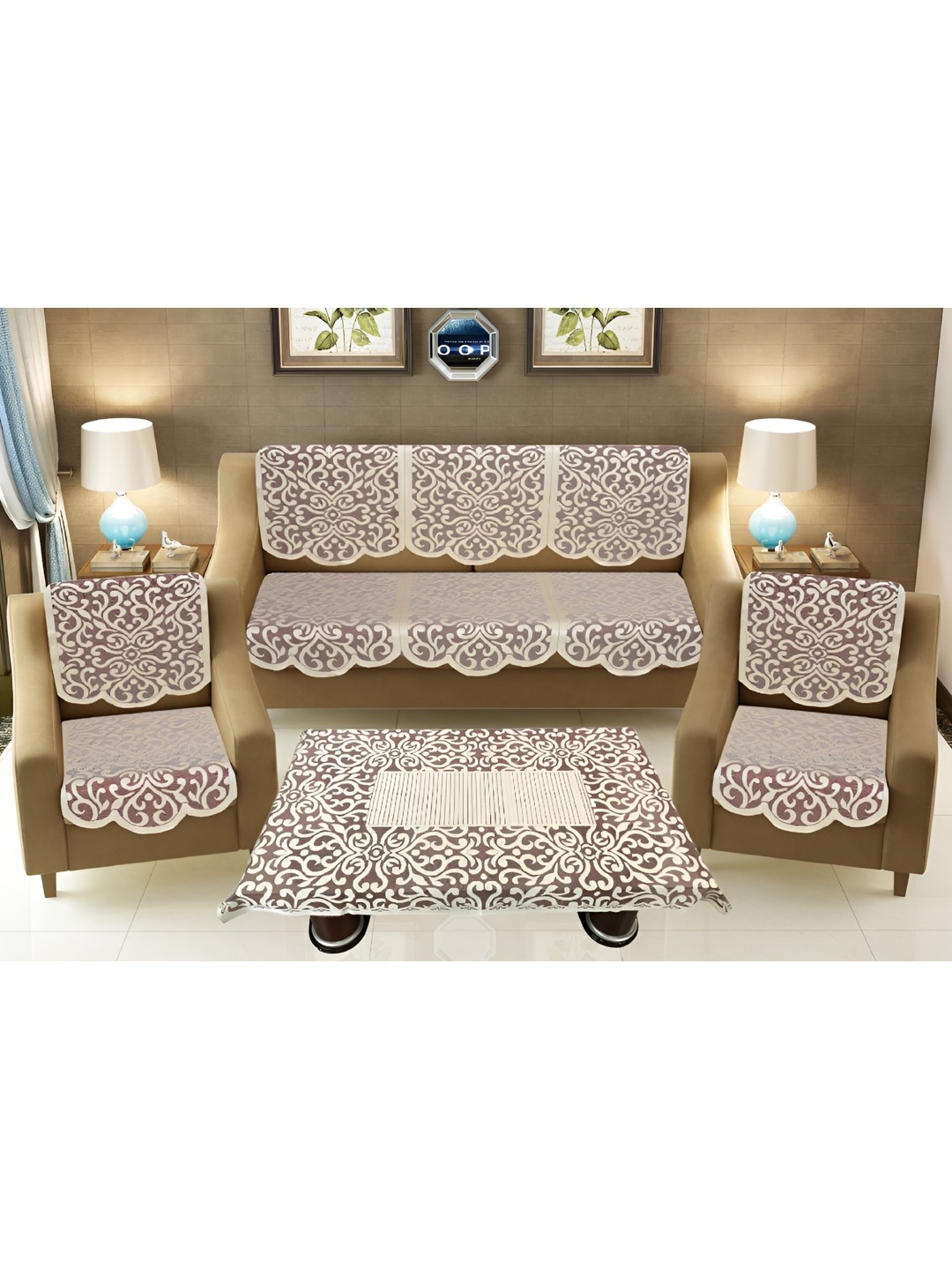 

BIGGER FISH Maroon 10 Pieces Self Design Sofa Covers