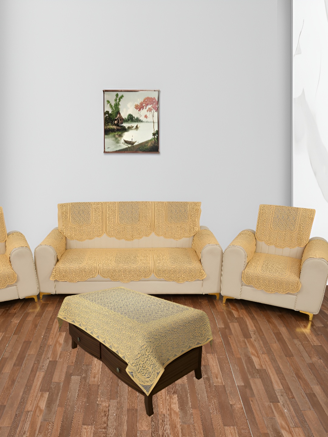 

BIGGER FISH Gold-Toned 16 Pieces Self Design 5 Seater Sofa Covers