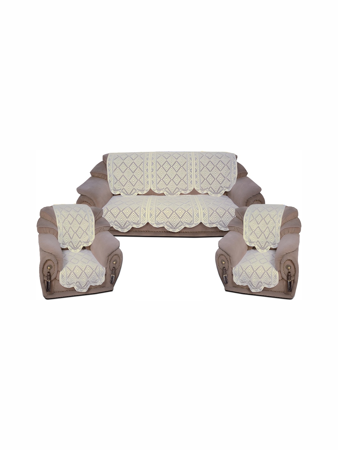 

BIGGER FISH Beige Geometric 6 Pcs 5 Seater Sofa Cover