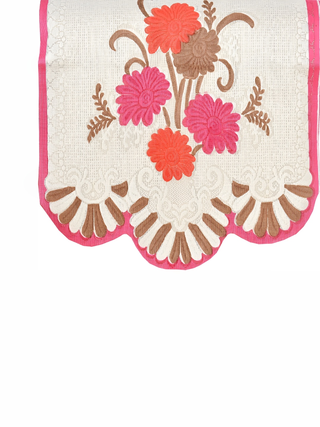 BIGGER FISH Pink & Brown Embroidered 5 Seater Sofa Cover