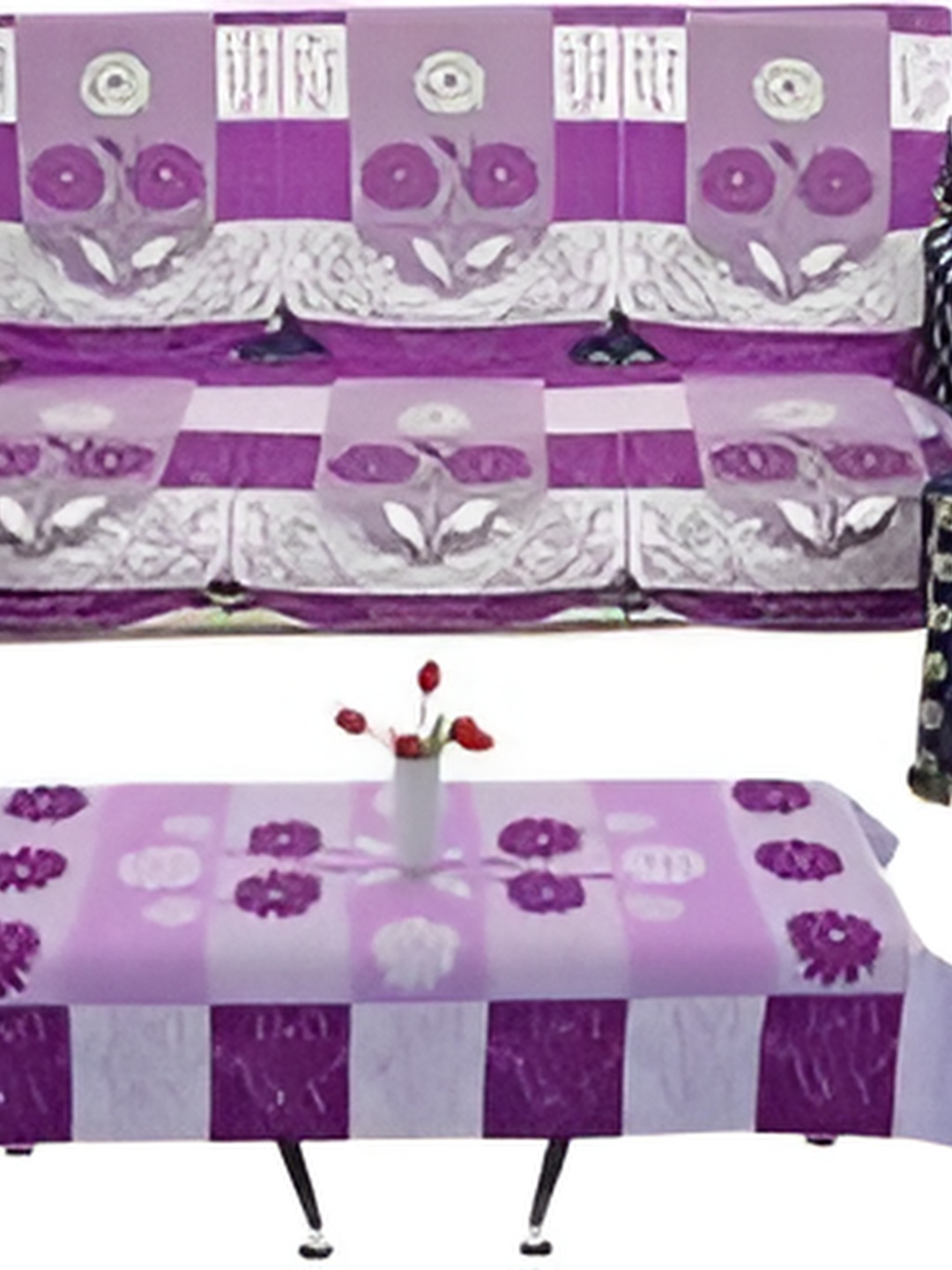 

BIGGER FISH Purple Cotton 6 Pieces 3 Seater Sofa Cover
