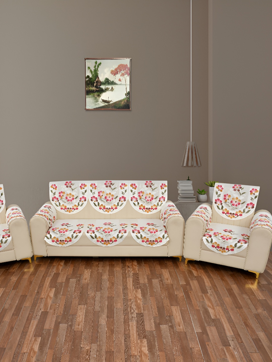 

BIGGER FISH White Floral 10 Pieces 5 Seater Sofa Cover