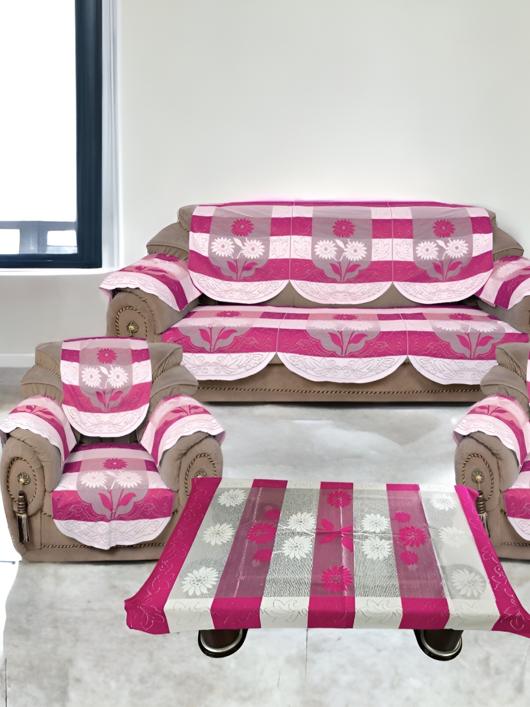 

BIGGER FISH Pink 16 Pieces 5 Seater Sofa Covers