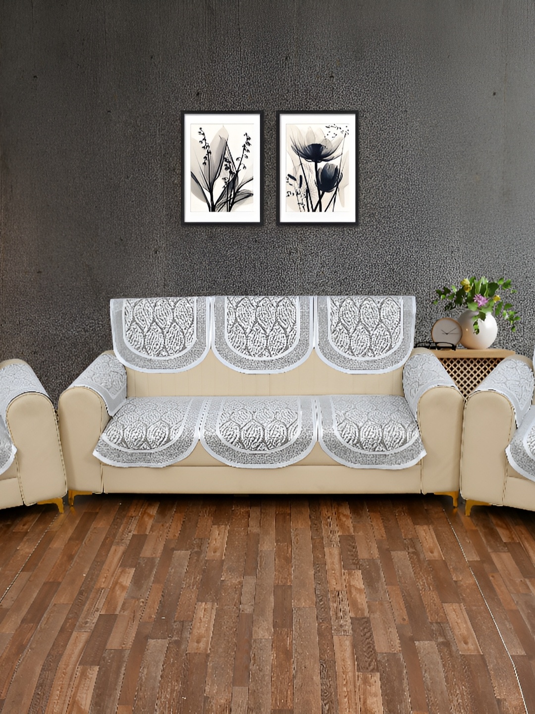 

BIGGER FISH Grey 6 Pieces Self Design Sofa Covers