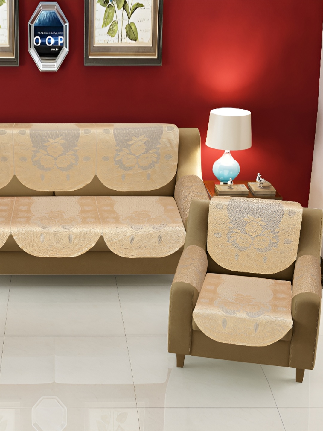 

BIGGER FISH Brown Floral 5 Seater Sofa Cover