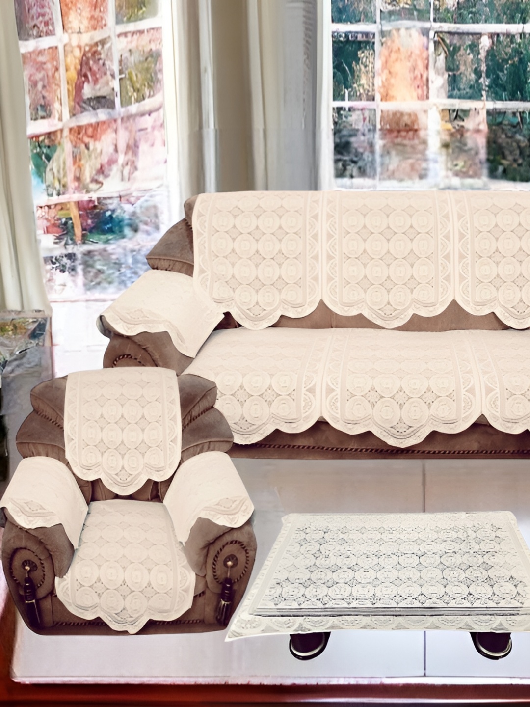 

BIGGER FISH Beige 16 Pieces 5 Seater Sofa Cover