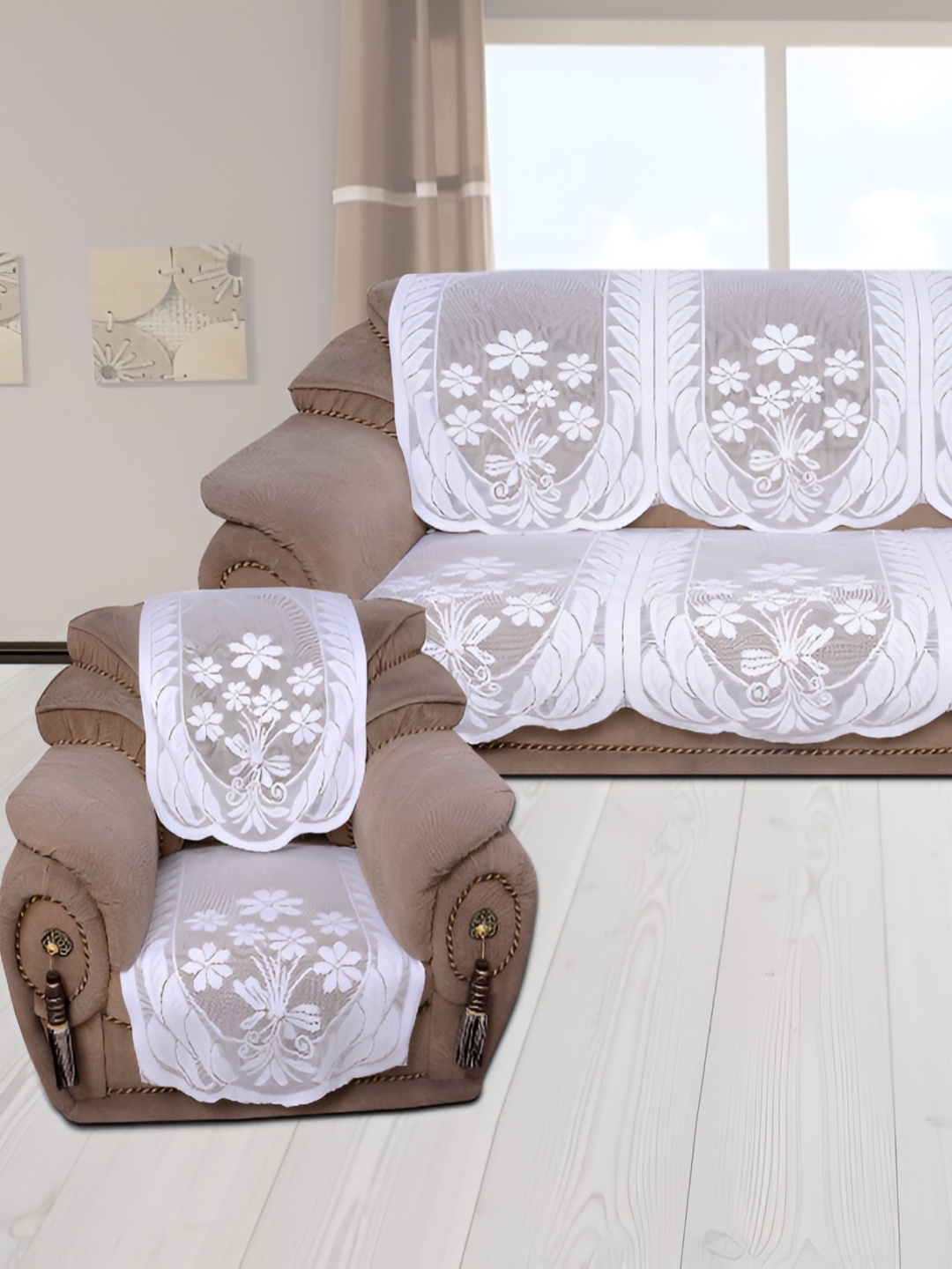 BIGGER FISH White 10 Pieces Self Design Sofa Covers