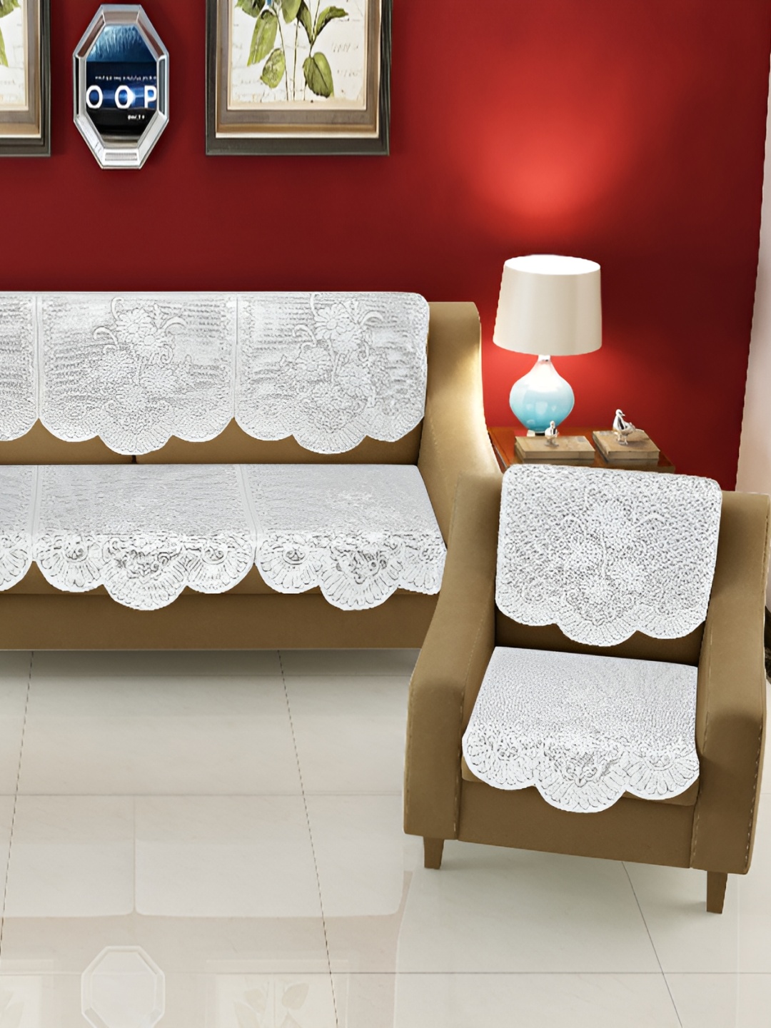 

BIGGER FISH White Floral 10 Pieces 5 Seater Sofa Cover