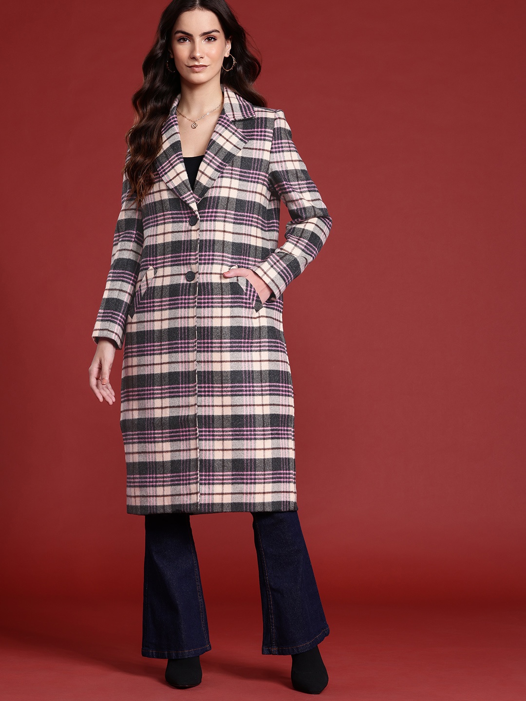 

all about you Checked Tweed Overcoat, Beige