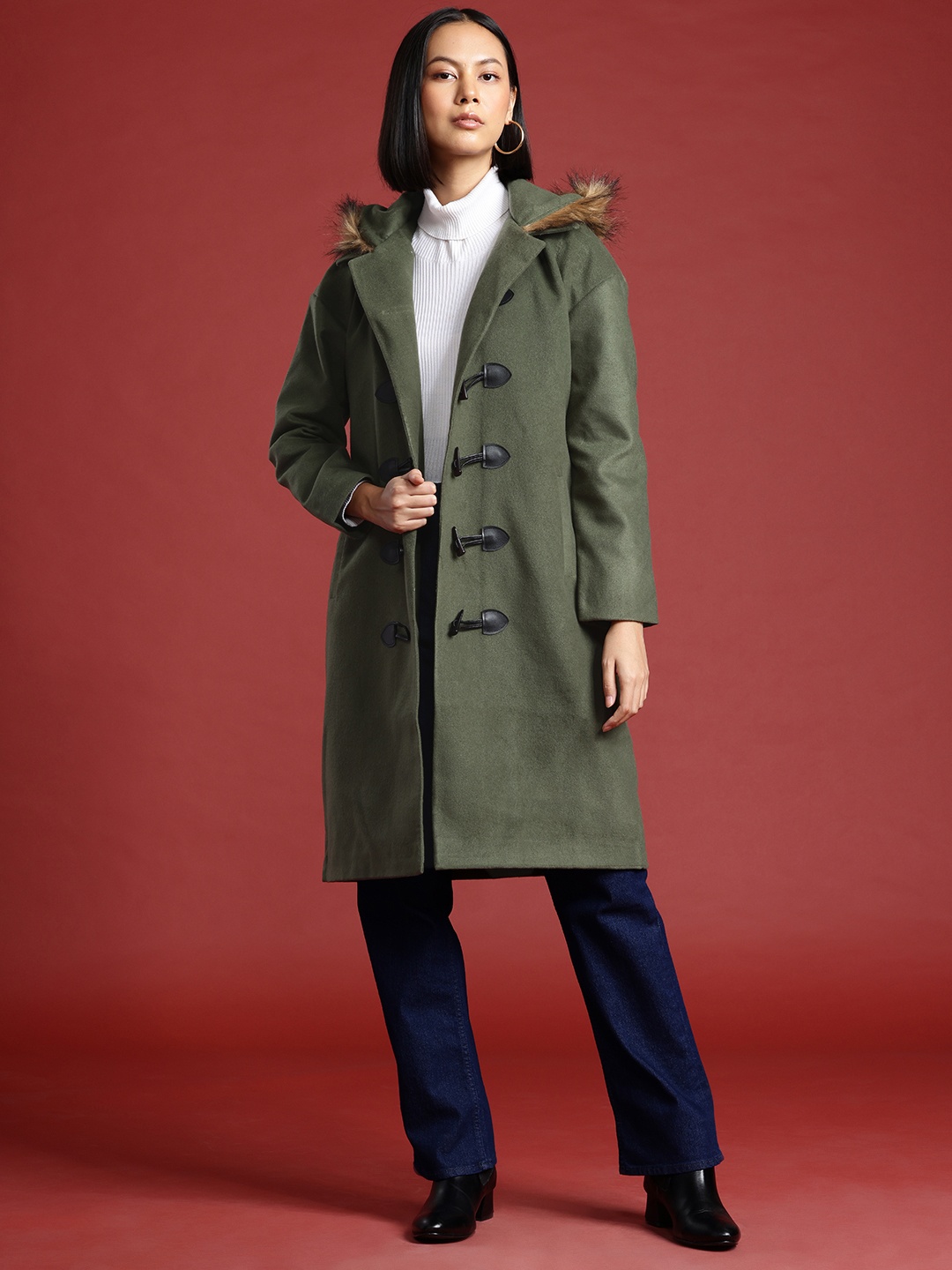 

all about you Faux Fur Trim Toogle Closure Parka Coat, Olive