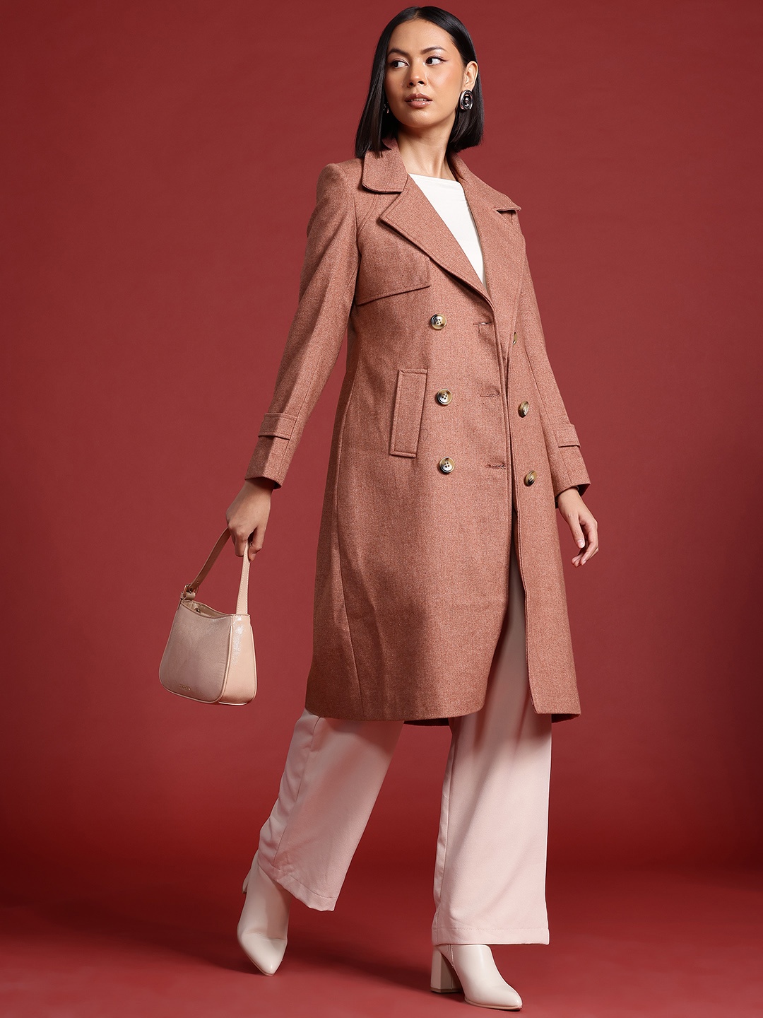 

all about you Notched Lapel Collar Longline Overcoat, Rust