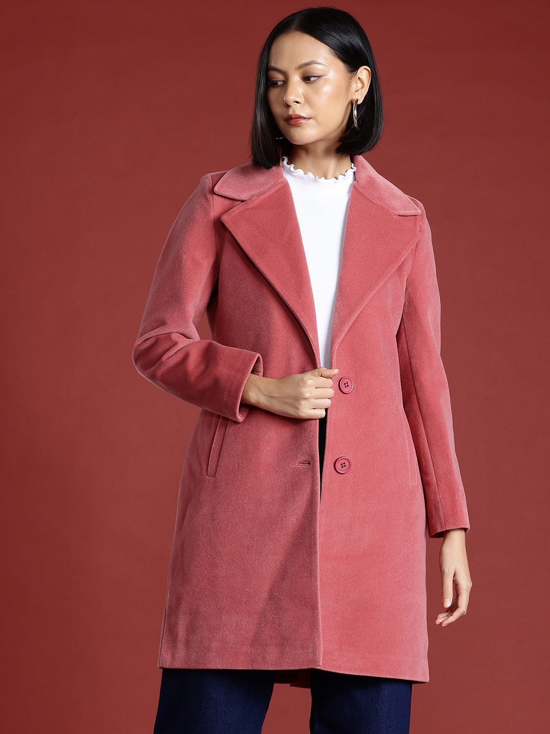 

all about you Single-Breasted Regular Fit Overcoat, Pink