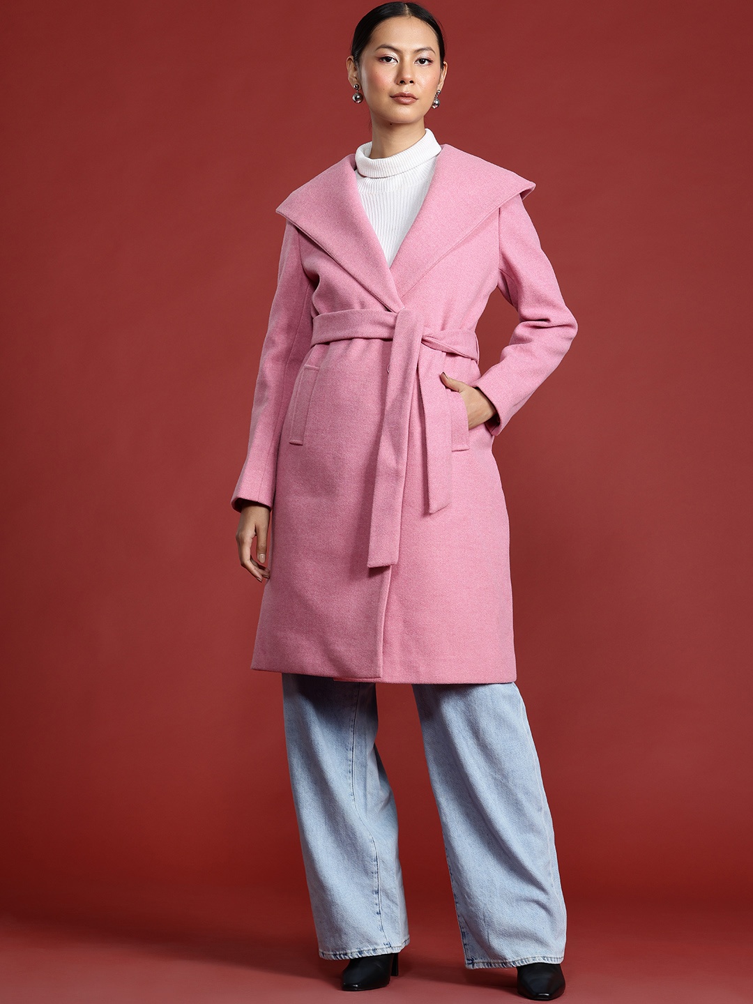 

all about you Shawl Collar Hooded Trench Coat, Pink