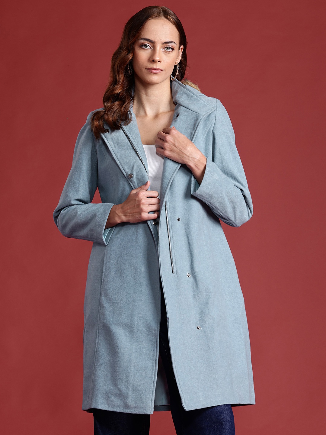 

all about you Single-Breasted Parka Coat, Blue