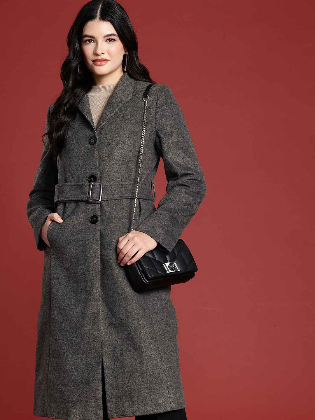 

all about you Single Breasted Shawl Collar Trench Coat, Charcoal