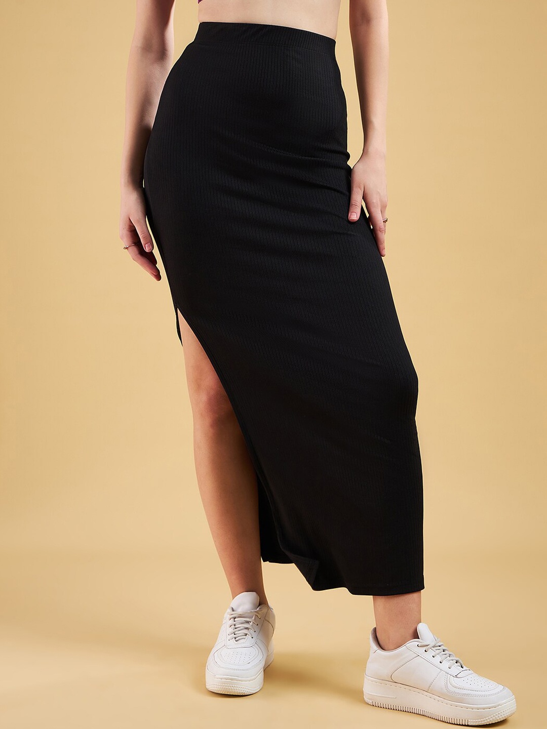 

Purple Feather Pencil Maxi Length Skirt, Black