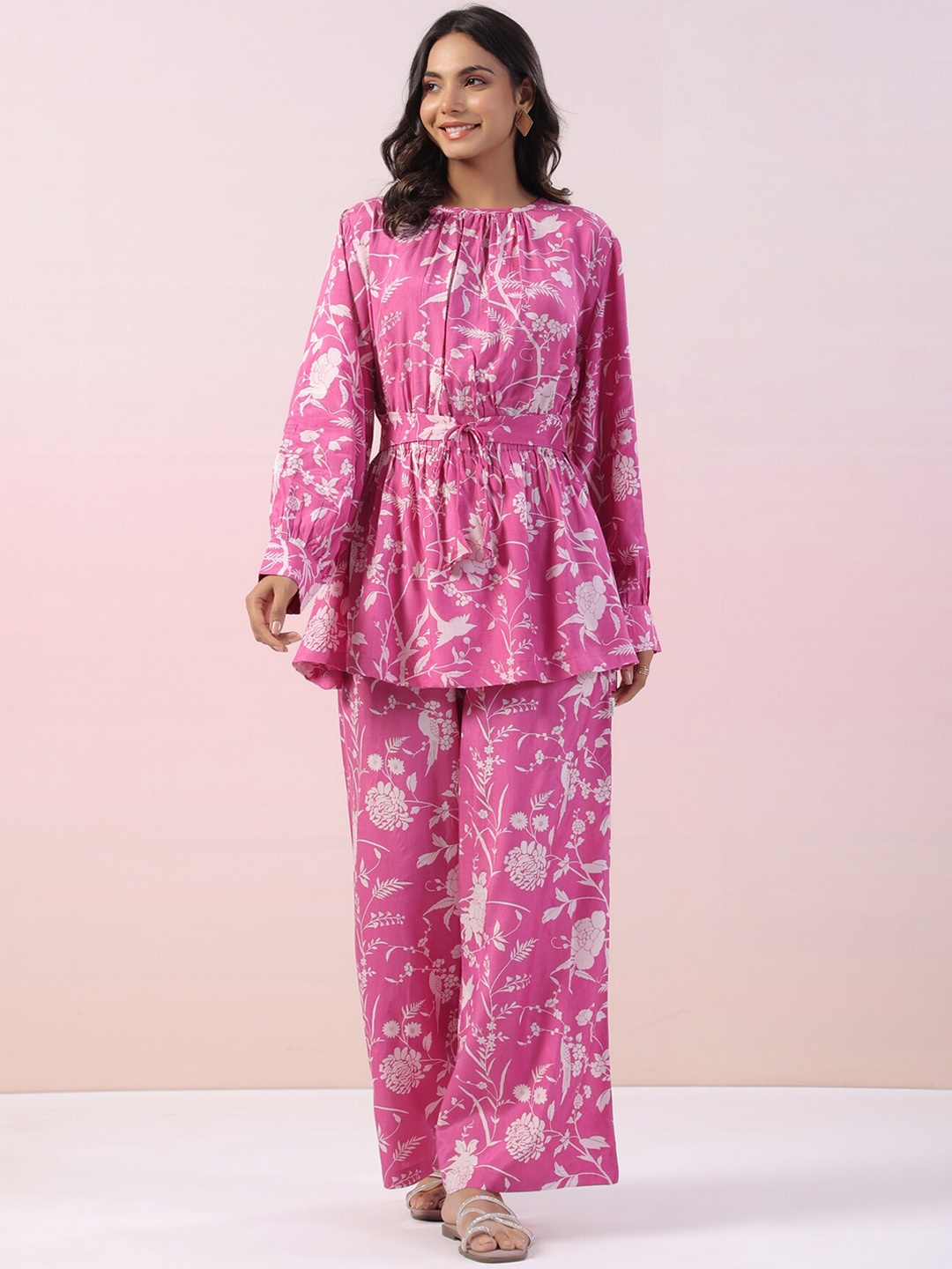 

JISORA Printed Top With Palazzos, Pink