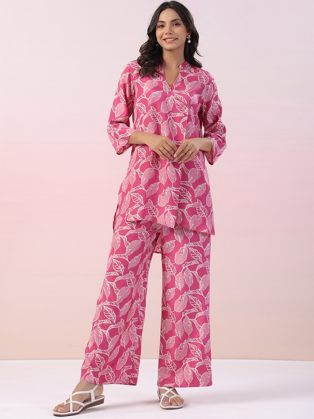 

JISORA Floral Printed Tunic With Palazzo Co-Ords, Purple