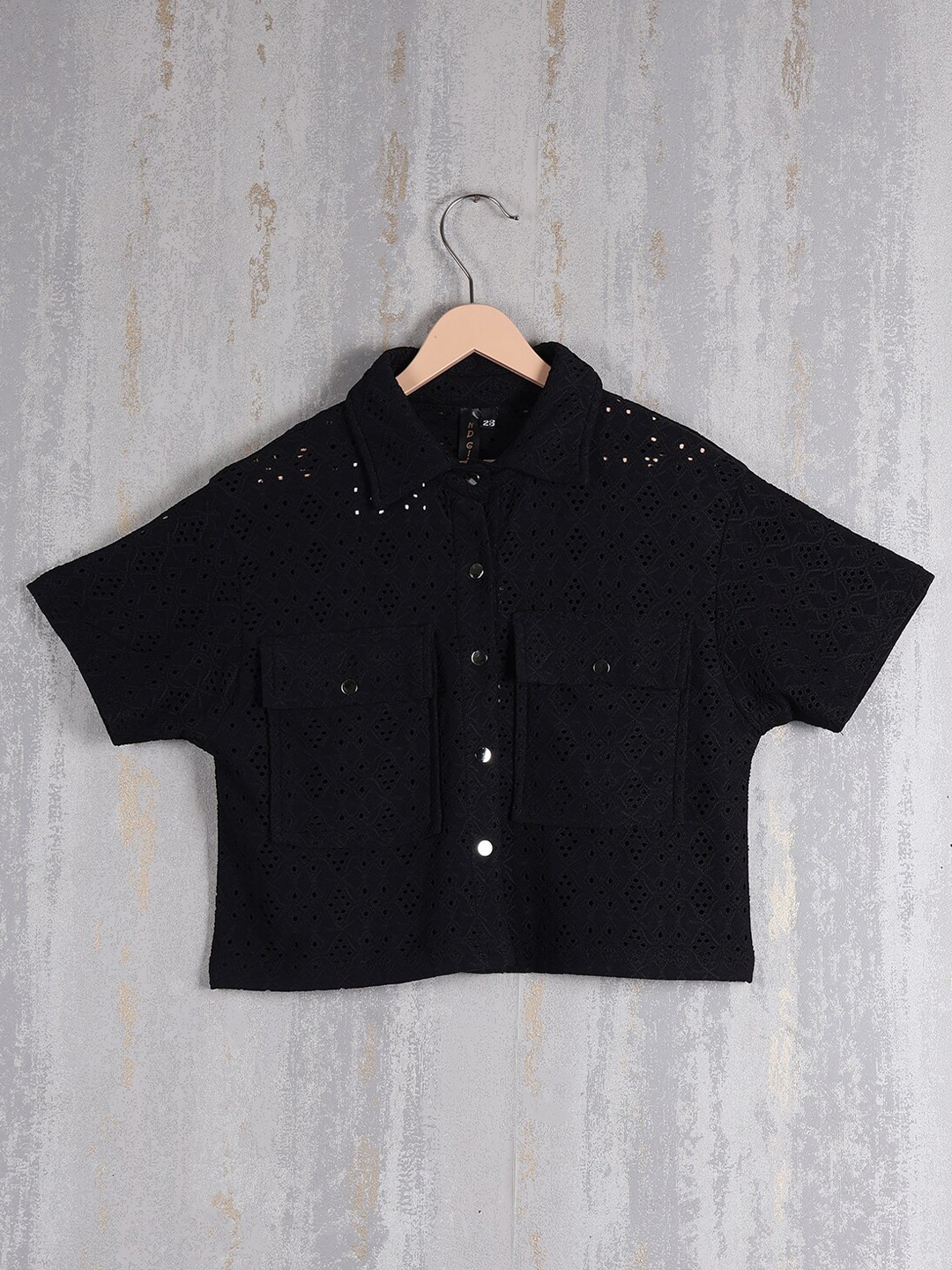 

Albion By CnM Embellished Print Extended Sleeves Boxy Top, Black