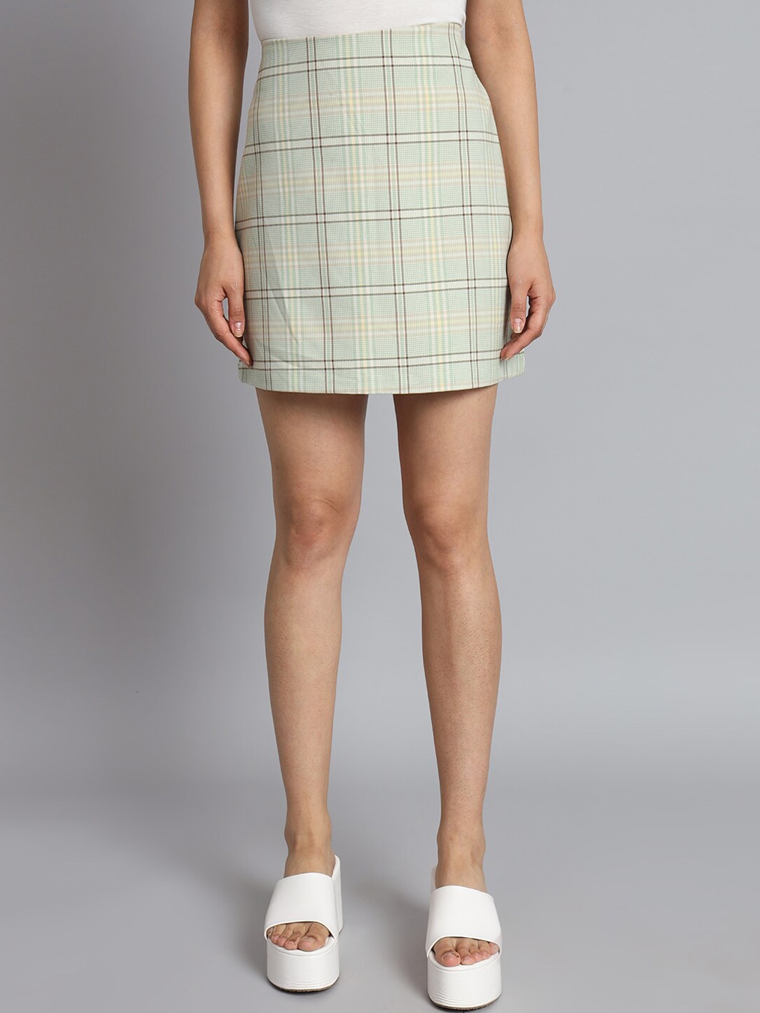 

NoBarr Checked Mini A-Line Skirt, Green