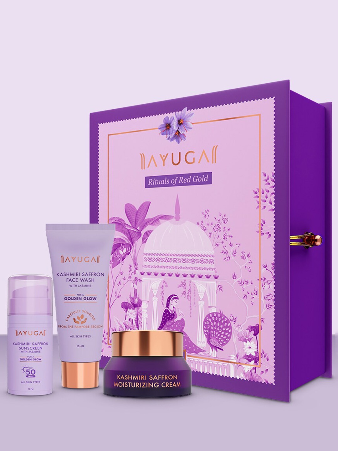 

Ayuga 3Pcs Kashmiri Saffron Face Wash-Sunscreen & Moisturizer Skin Care Gift Set, Purple