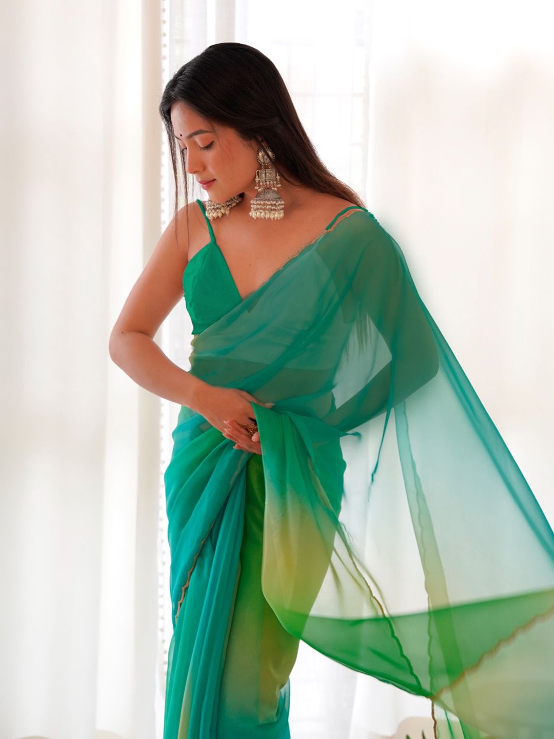 

Mitera Green Ombre Organza Saree