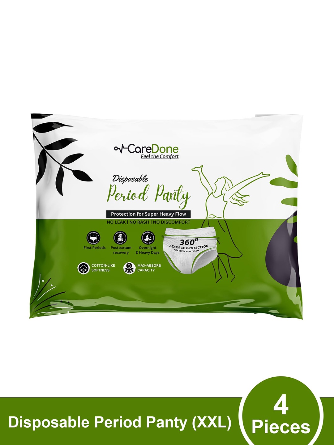 

CareDone 4Pcs Leak-Proof Disposable Period Panties-XXL, White