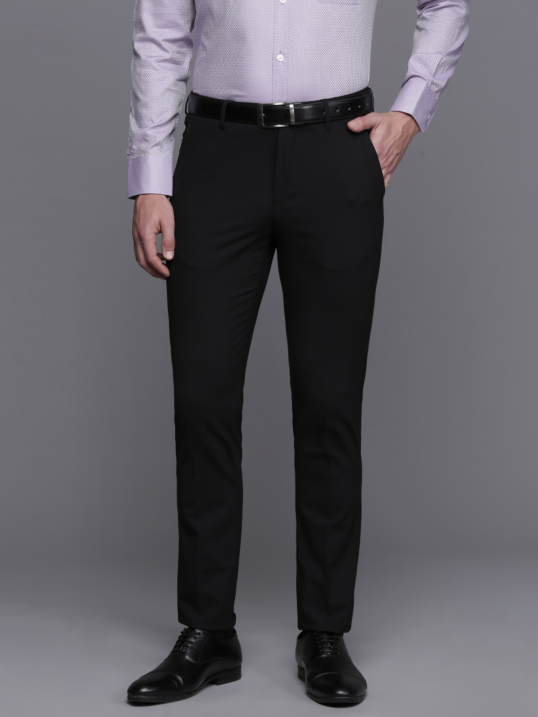 

Louis Philippe Men Checked Super Slim Fit Formal Trousers, Black