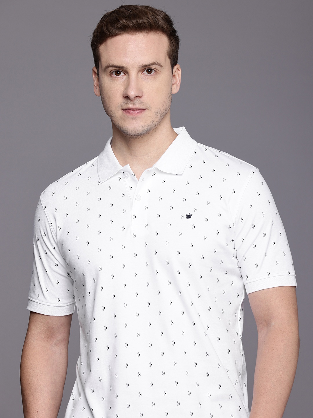 

Louis Philippe Printed Polo Collar Pure Cotton T-shirt, White