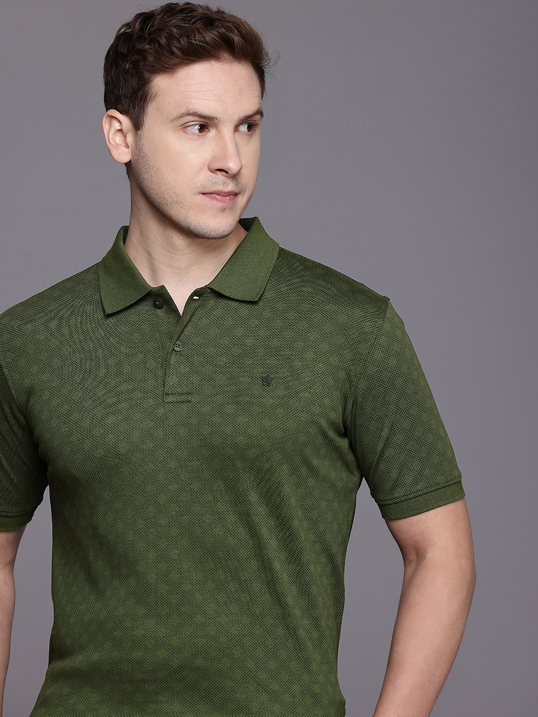 

Louis Philippe Pure Cotton Geometric Printed Polo Collar T-shirt, Green