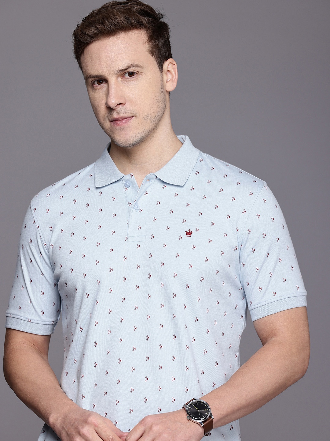 

Louis Philippe Pure Cotton Geometric Printed Polo Collar T-shirt, Blue