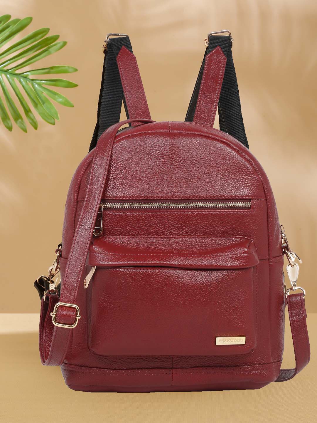 

Teakwood Leathers Textured Leather Ergonomic Backpack, Red