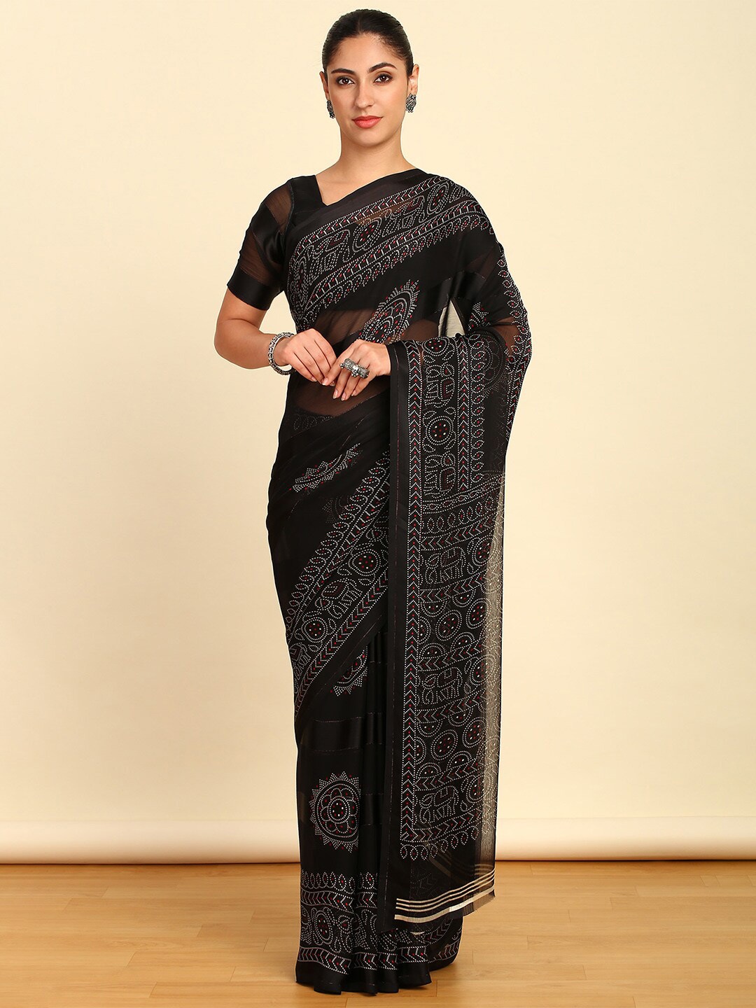 

Soch Ethnic Motifs Printed Pure Chiffon Saree, Black