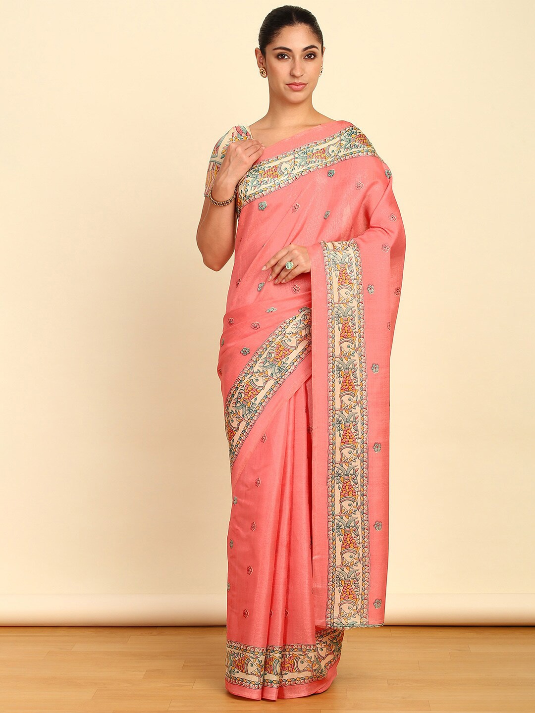 

Soch Printed Art Silk Saree, Peach