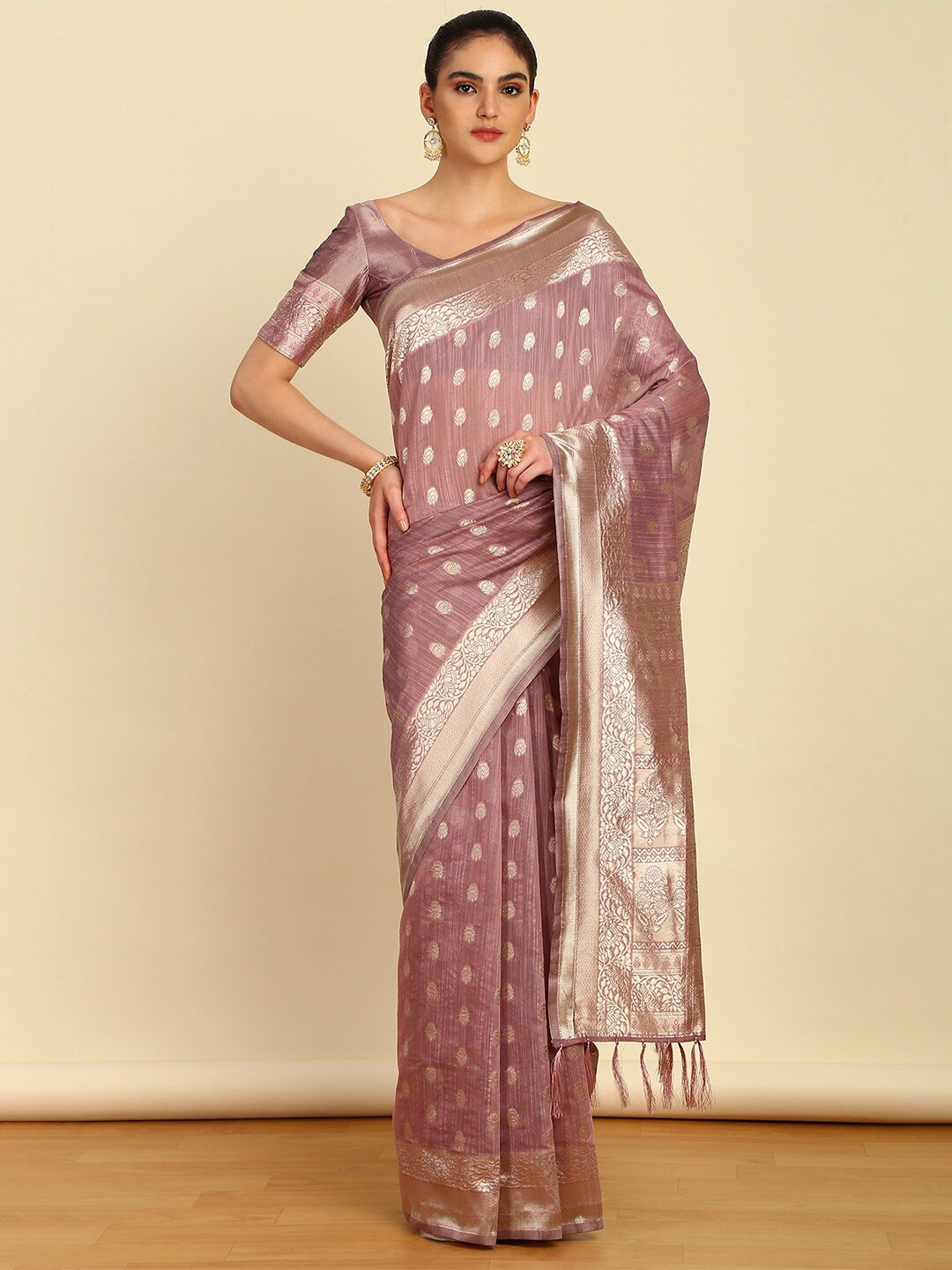 

Soch Woven Design Tussar Zari Saree, Pink