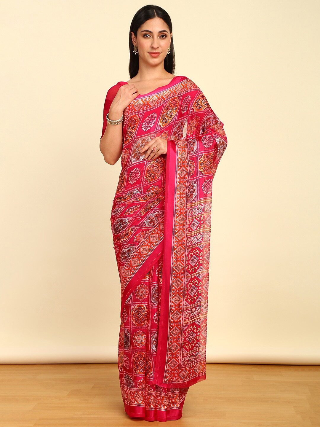 

Soch Ethnic Motifs Printed Pure Chiffon Saree, Magenta