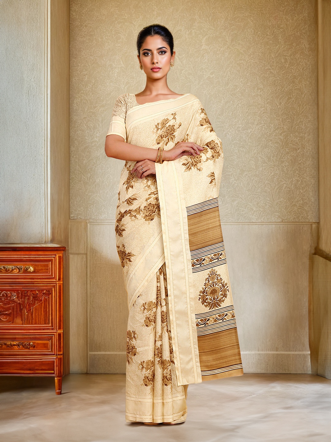 

Soch Floral Printed Saree, Beige