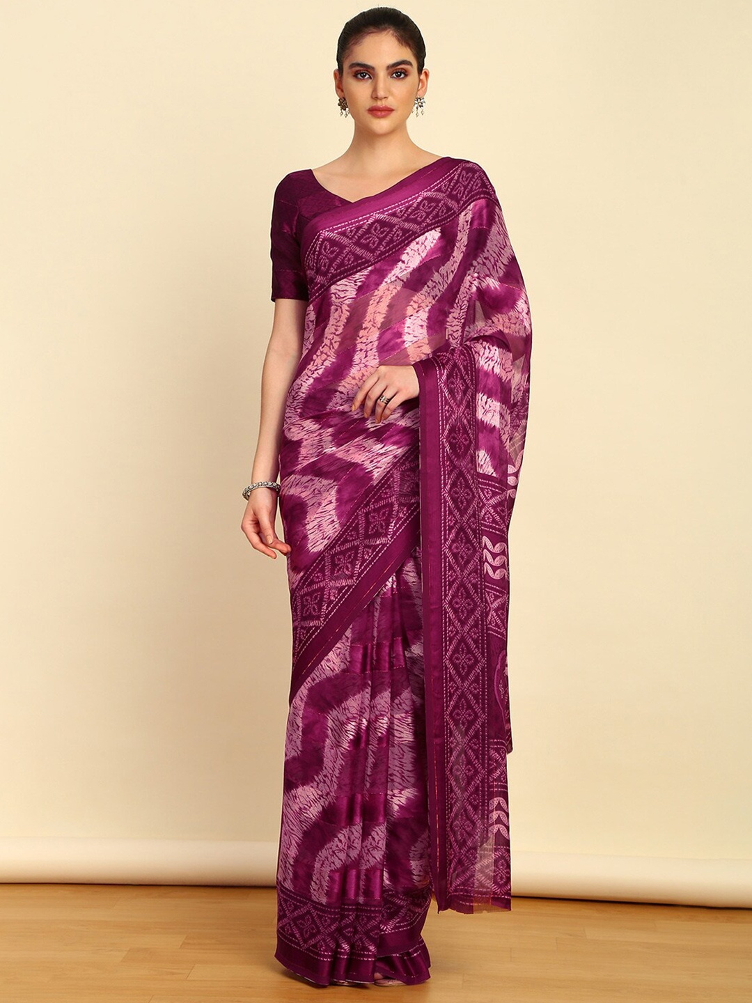 

Soch Abstract Printed Pure Chiffon Saree, Magenta