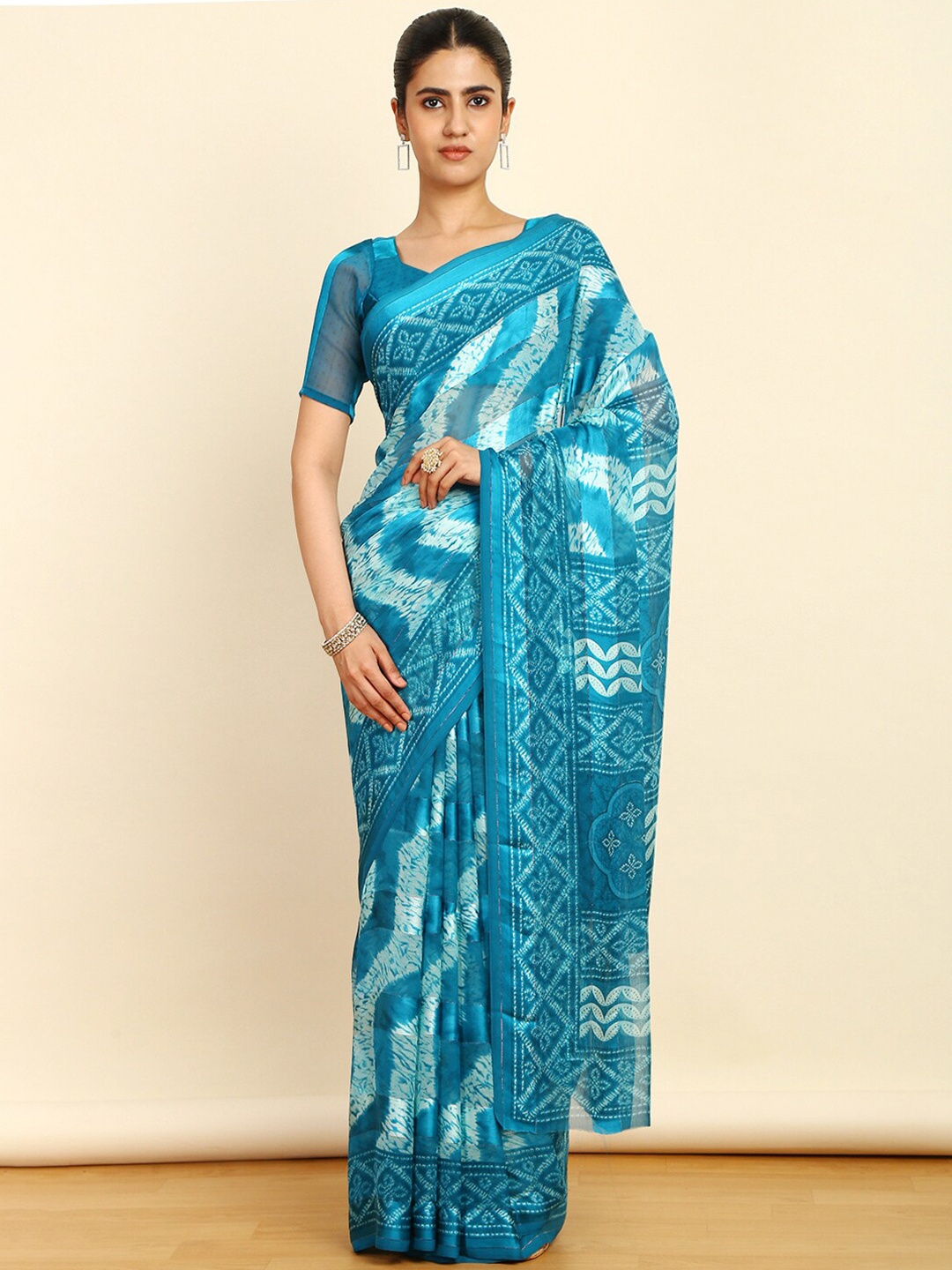 

Soch Abstract Printed Pure Chiffon Saree, Turquoise blue