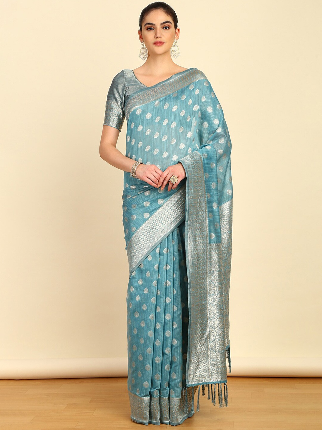 

Soch Woven Design Tussar Zari Saree, Turquoise blue